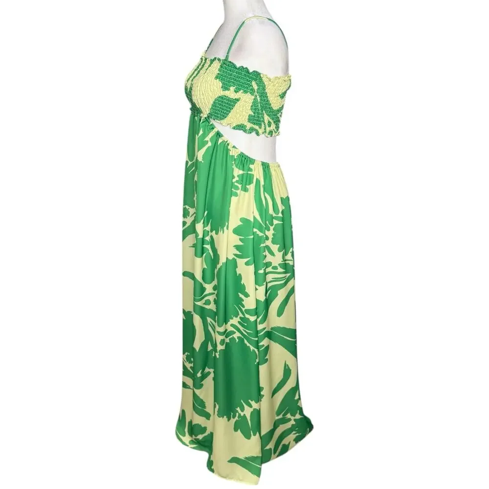 Resa X Jojo Size L Rico Cutout Maxi Dress Green Yellow Tropical Resortwear Beach